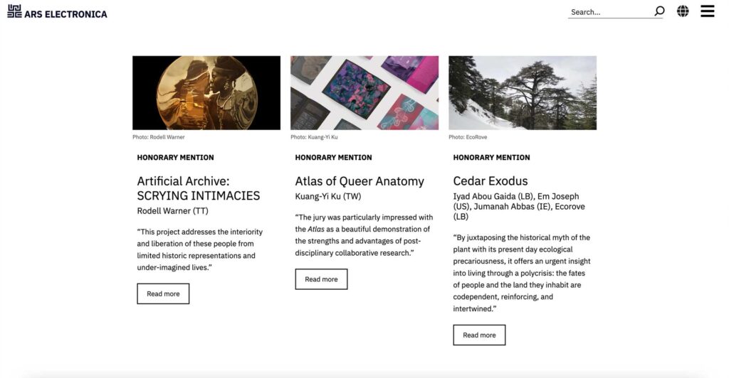 賀！本所顧廣毅老師的計畫《酷兒解剖學圖譜》（Atlas of Queer Anatomy）榮獲今年林茲電子藝術大獎（Prix Ars Electronica）「人工生命與智慧」（Artificial Life & Intelligence）類別的榮譽獎（Honorary Mention）